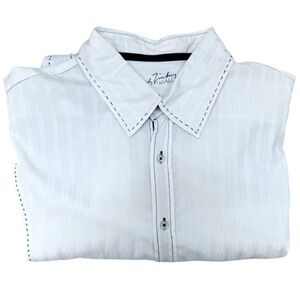 ARNOLD ZIMBERG WHITE TONAL STRIPE W BLACK STITCHING LONG SLEEVE SHIRT